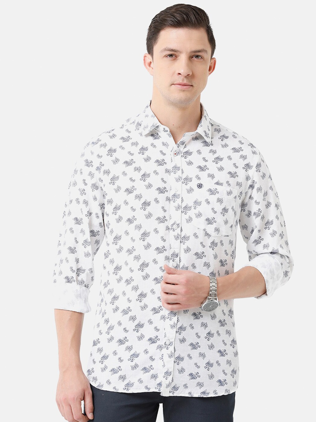 

Linen Club Men Floral Printed Sustainable Casual Regular Fit Linen Shirt, White