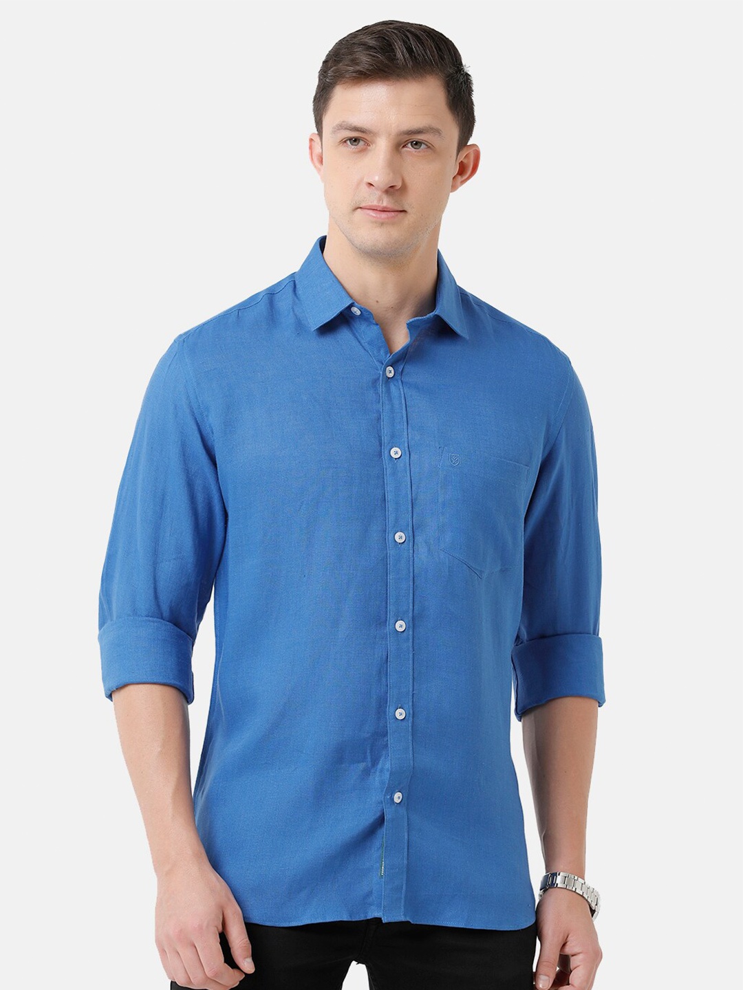 

Linen Club Men Solid Sustainable Casual Regular Fit Linen Shirt, Blue