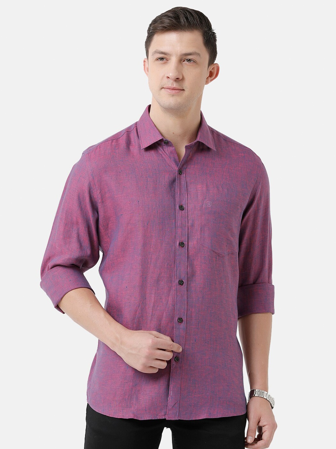 

Linen Club Men Solid Sustainable Casual Regular Fit Linen Shirt, Purple