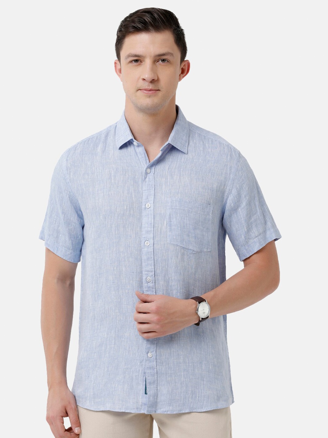 

Linen Club Men Solid Sustainable Casual Regular Fit Linen Shirt, Blue