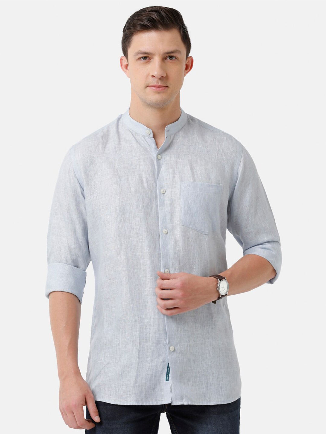 

Linen Club Men Solid Sustainable Casual Regular Fit Linen Shirt, Blue