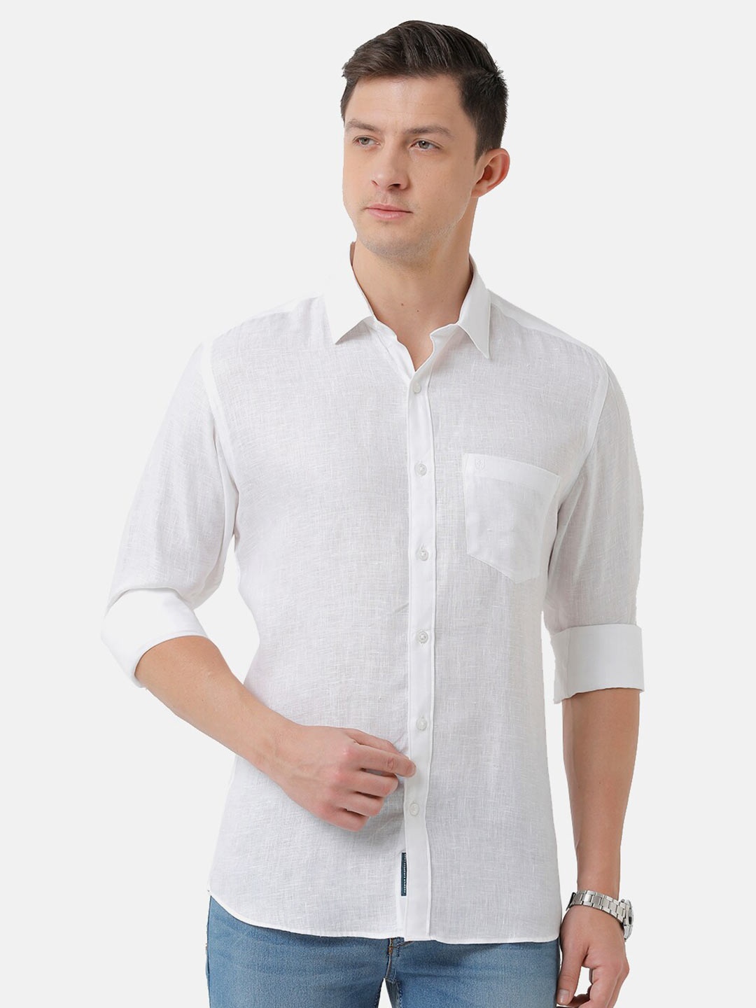 

Linen Club Men Solid Sustainable Casual Regular Fit Linen Shirt, White
