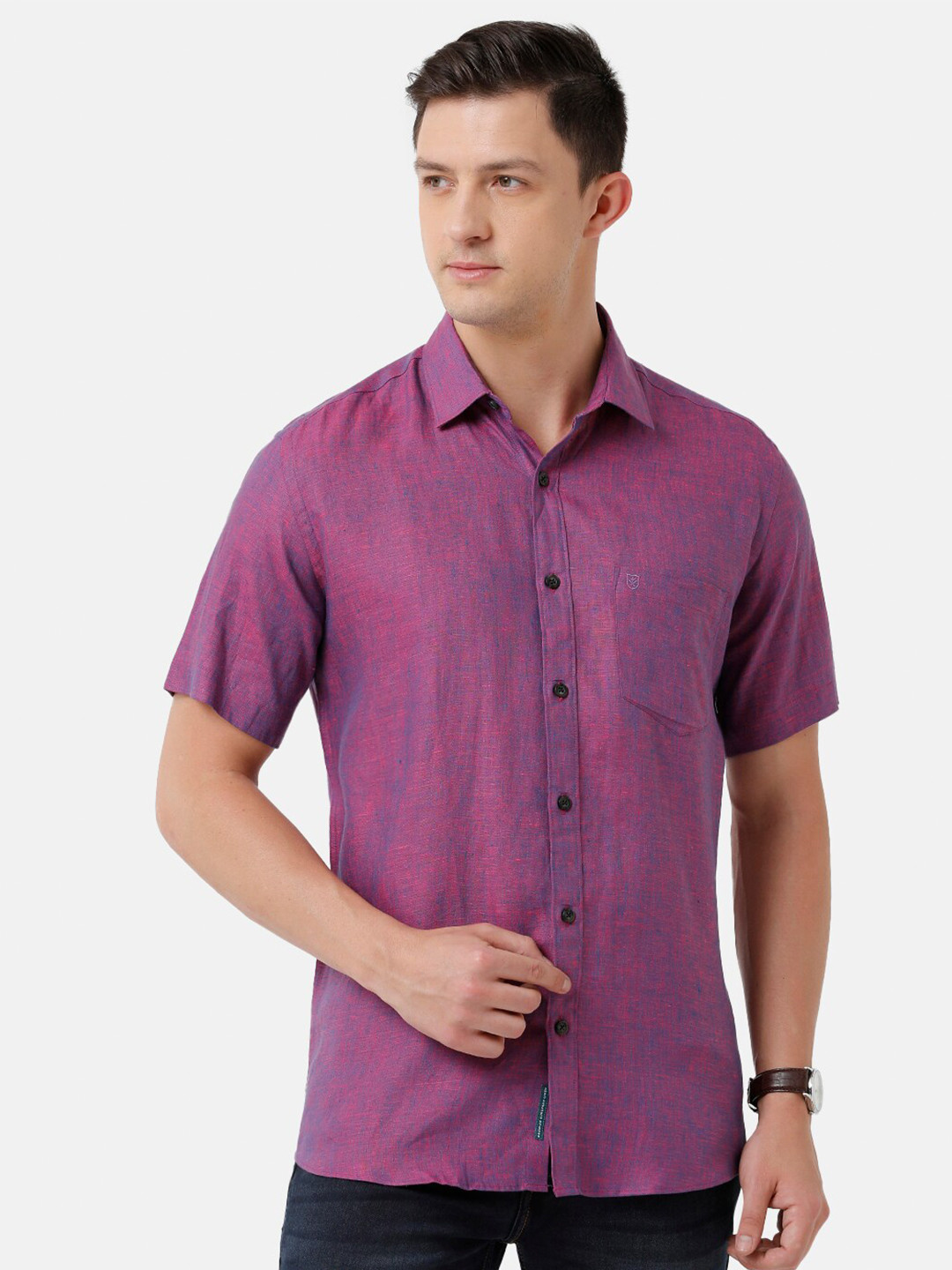 

Linen Club Men Solid Sustainable Casual Regular Fit Linen Shirt, Purple