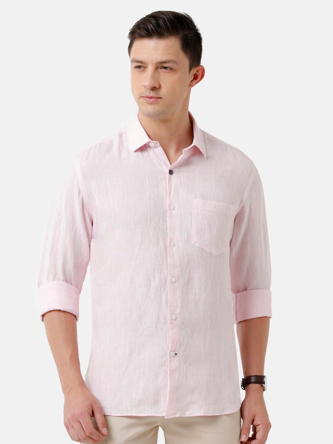 

Linen Club Men Solid Sustainable Casual Regular Fit Linen Shirt, Pink