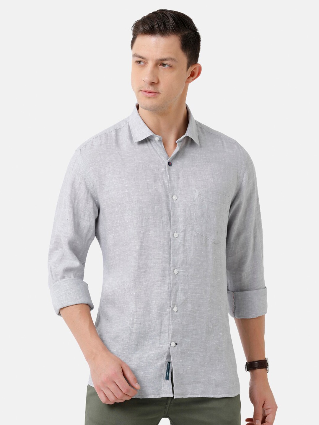

Linen Club Men Solid Casual Regular Fit Linen Shirt, Grey