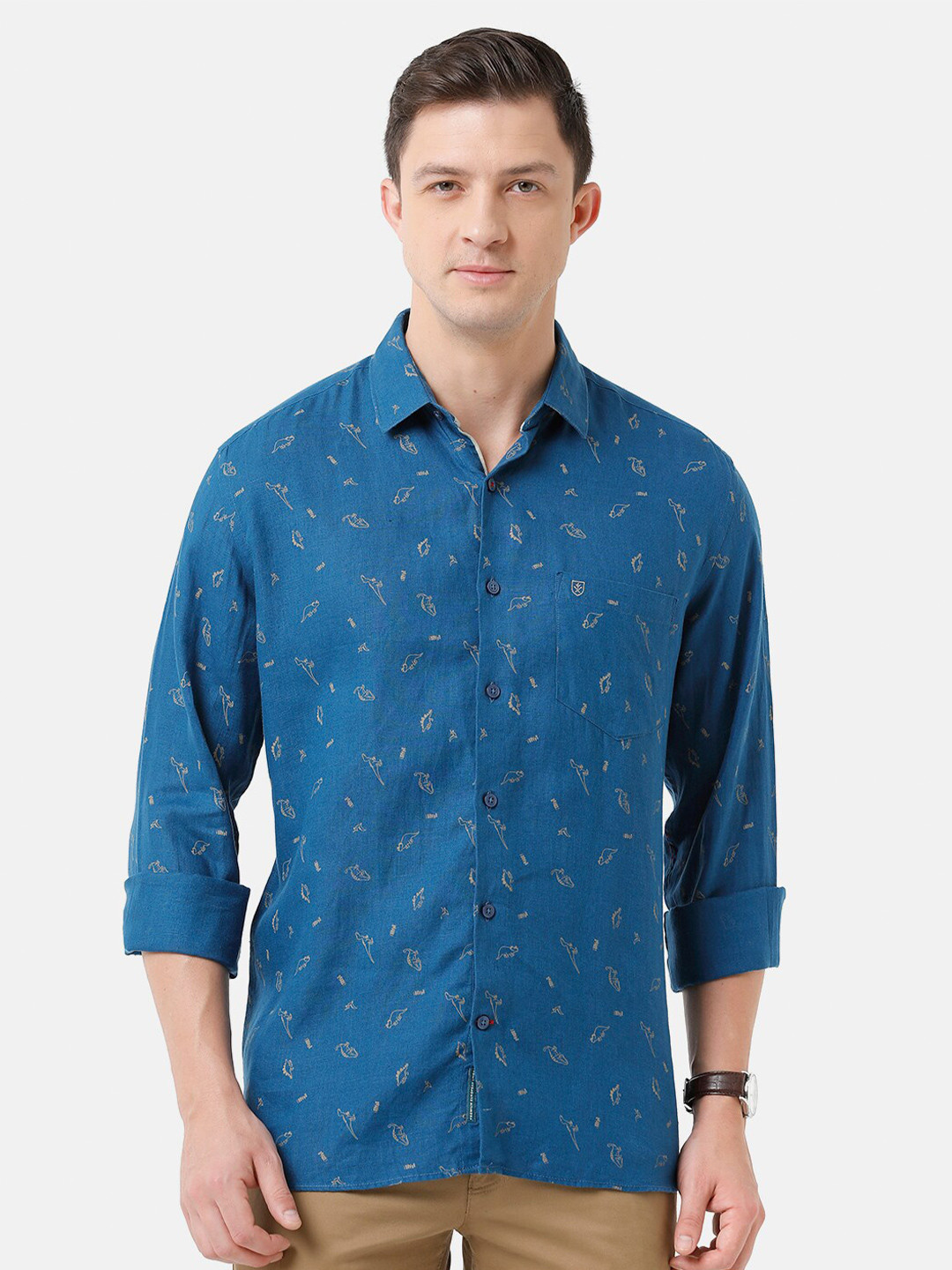 

Linen Club Men Printed Sustainable Casual Regular Fit Linen Shirt, Blue