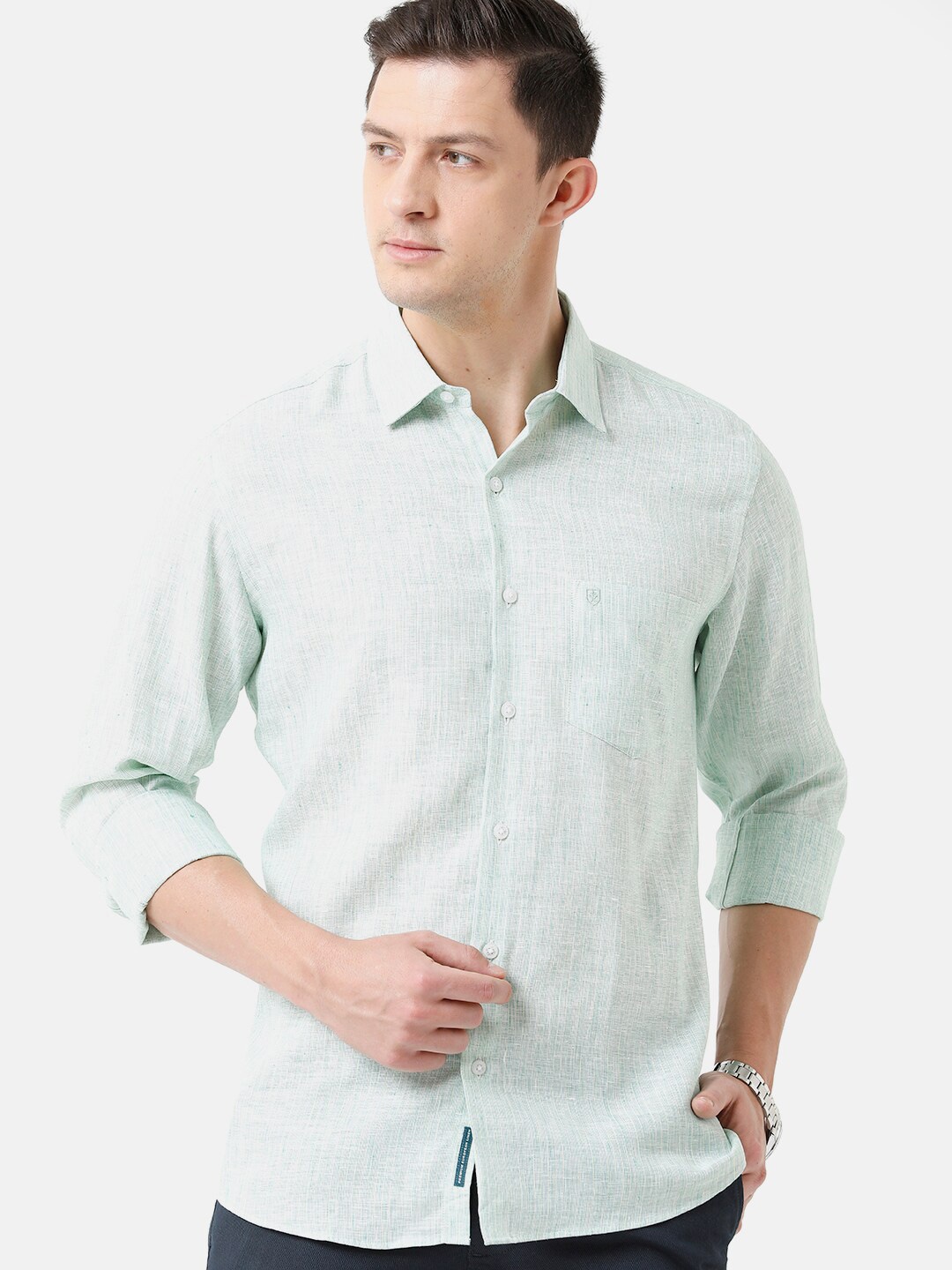 

Linen Club Men Solid Sustainable Casual Regular Fit Linen Shirt, Green