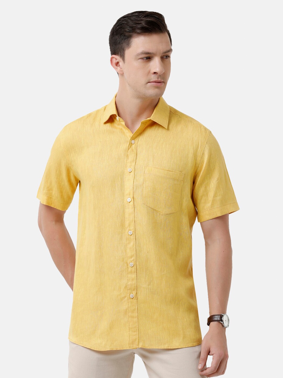 

Linen Club Men Linen Sustainable Casual Shirt, Yellow