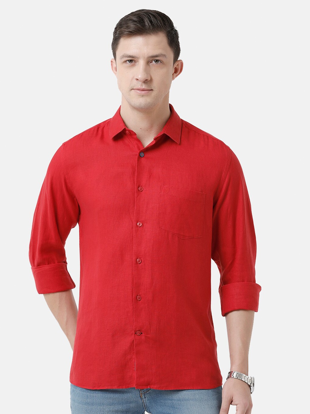 

Linen Club Men Linen Sustainable Casual Shirt, Red