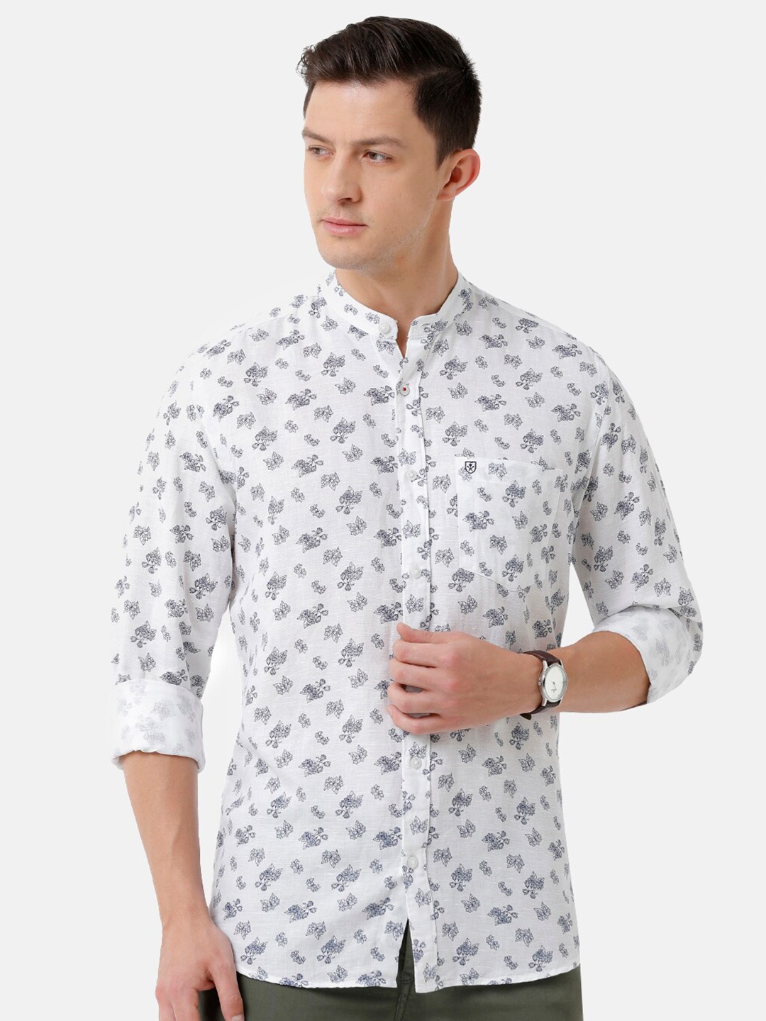 

Linen Club Men Floral Printed Linen Sustainable Casual Shirt, White
