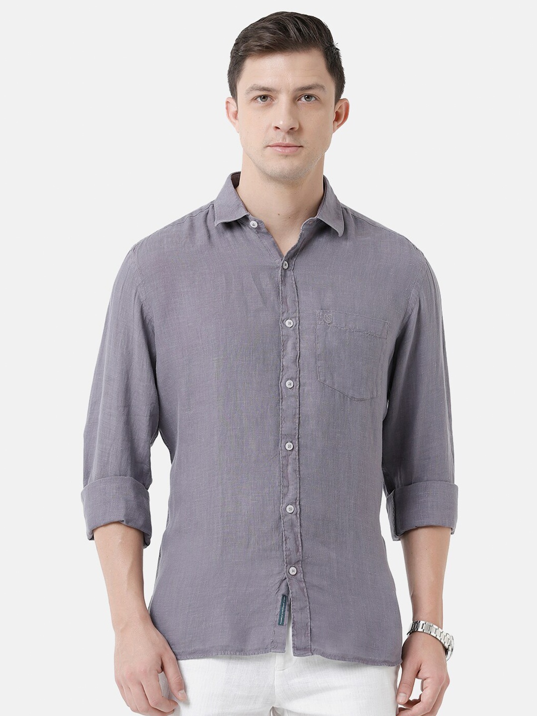 

Linen Club Men Linen Sustainable Casual Shirt, Grey