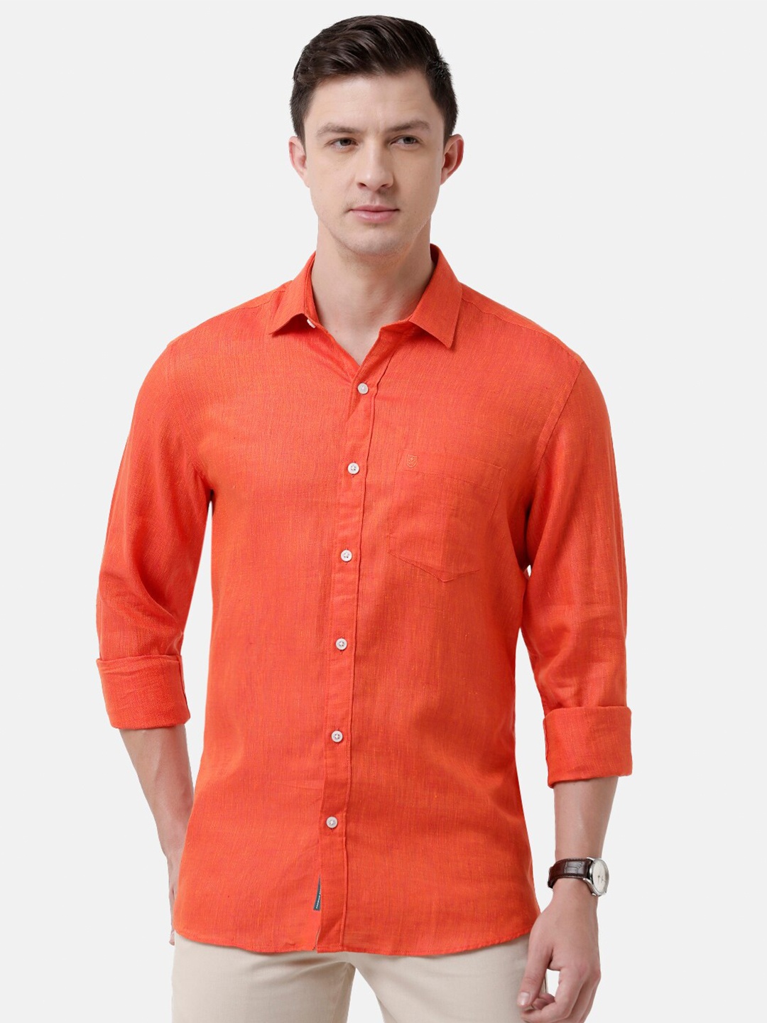

Linen Club Men Linen Sustainable Casual Shirt, Orange
