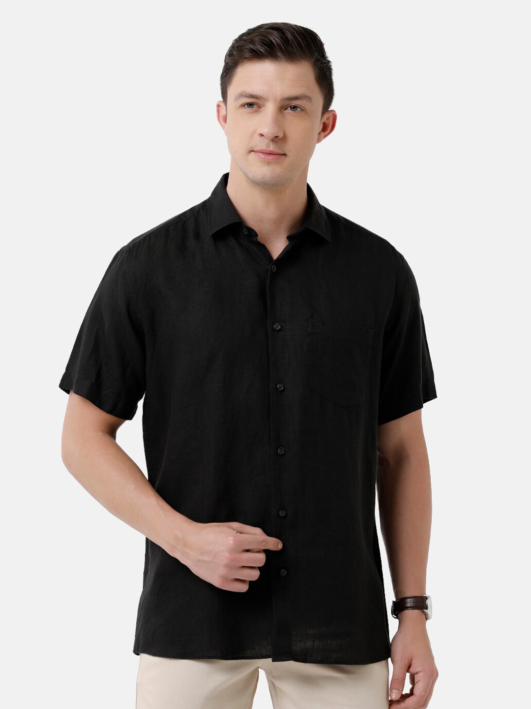 

Linen Club Men Linen Sustainable Casual Shirt, Black
