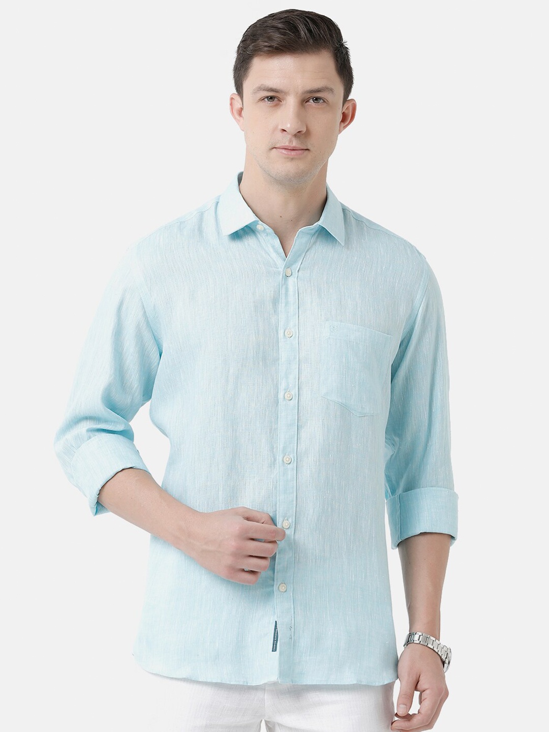 

Linen Club Men Linen Sustainable Casual Shirt, Turquoise blue