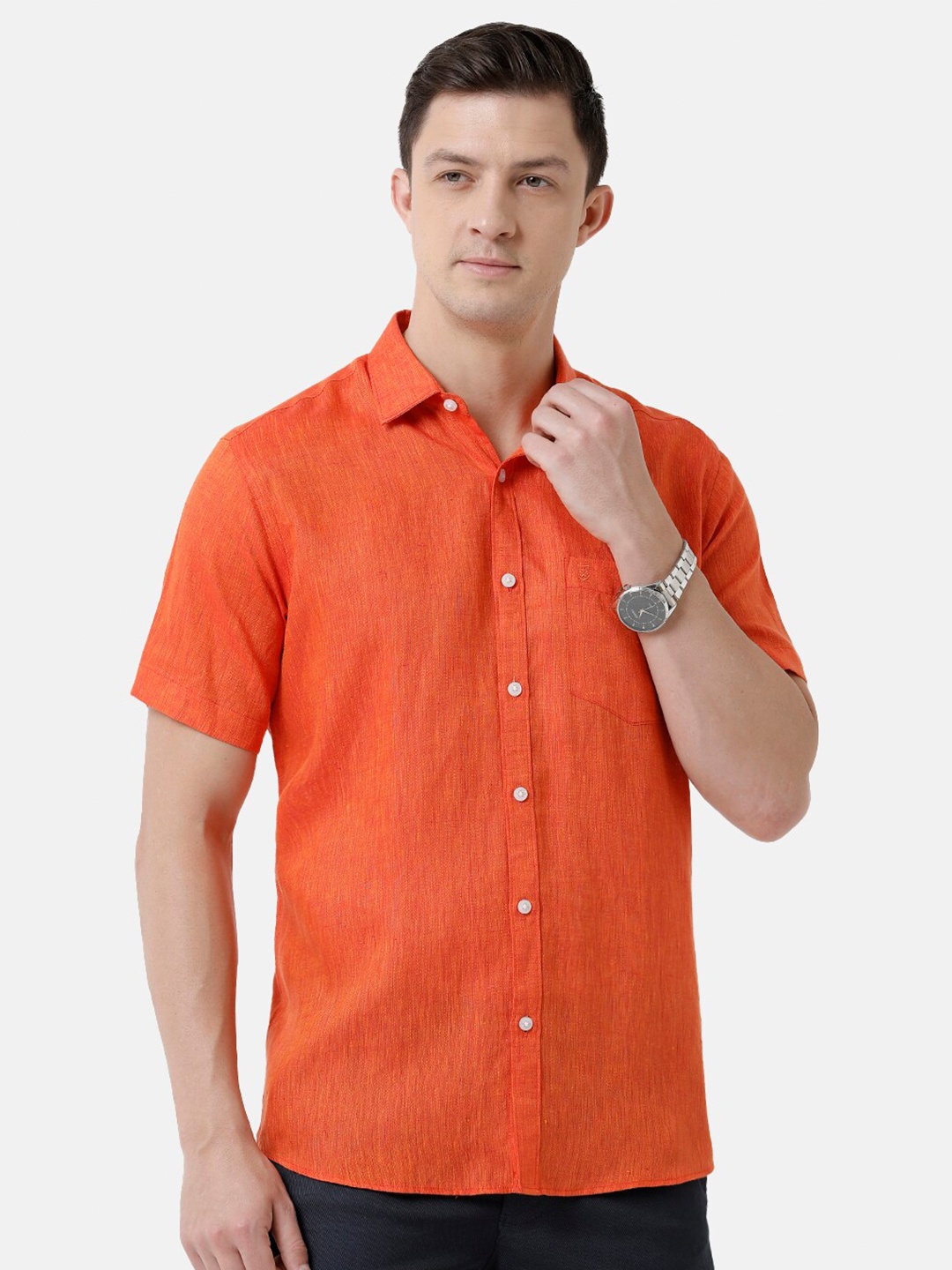 

Linen Club Men Linen Sustainable Casual Shirt, Orange