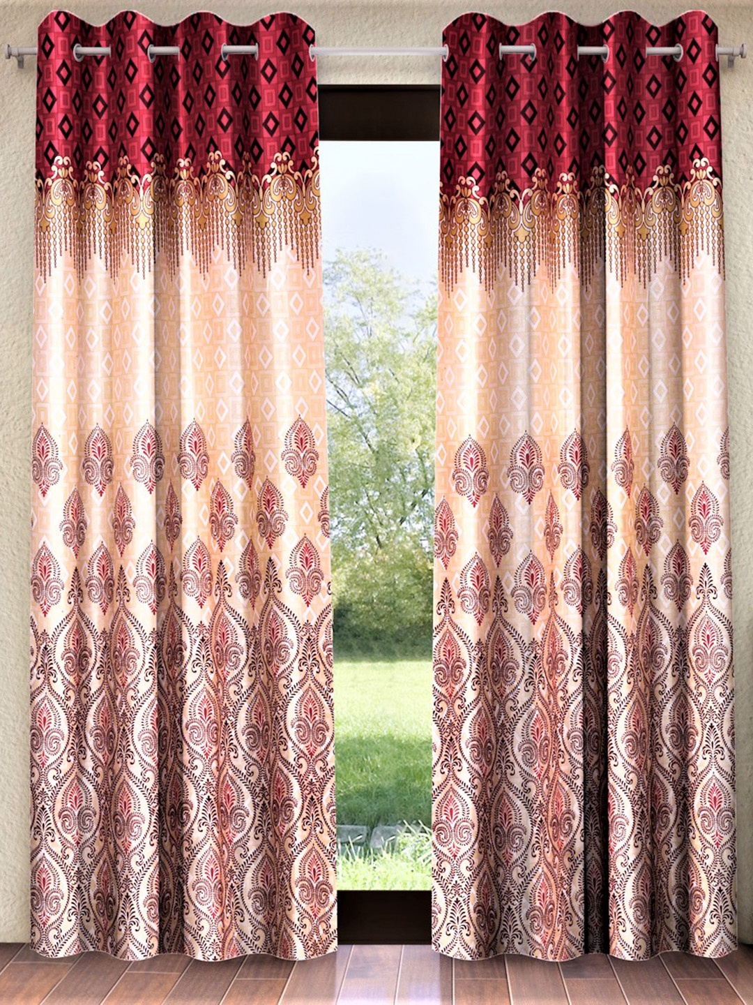 

Home Sizzler Set of 2 Ethnic Motifs Polyester Regular Door Curtain, Maroon