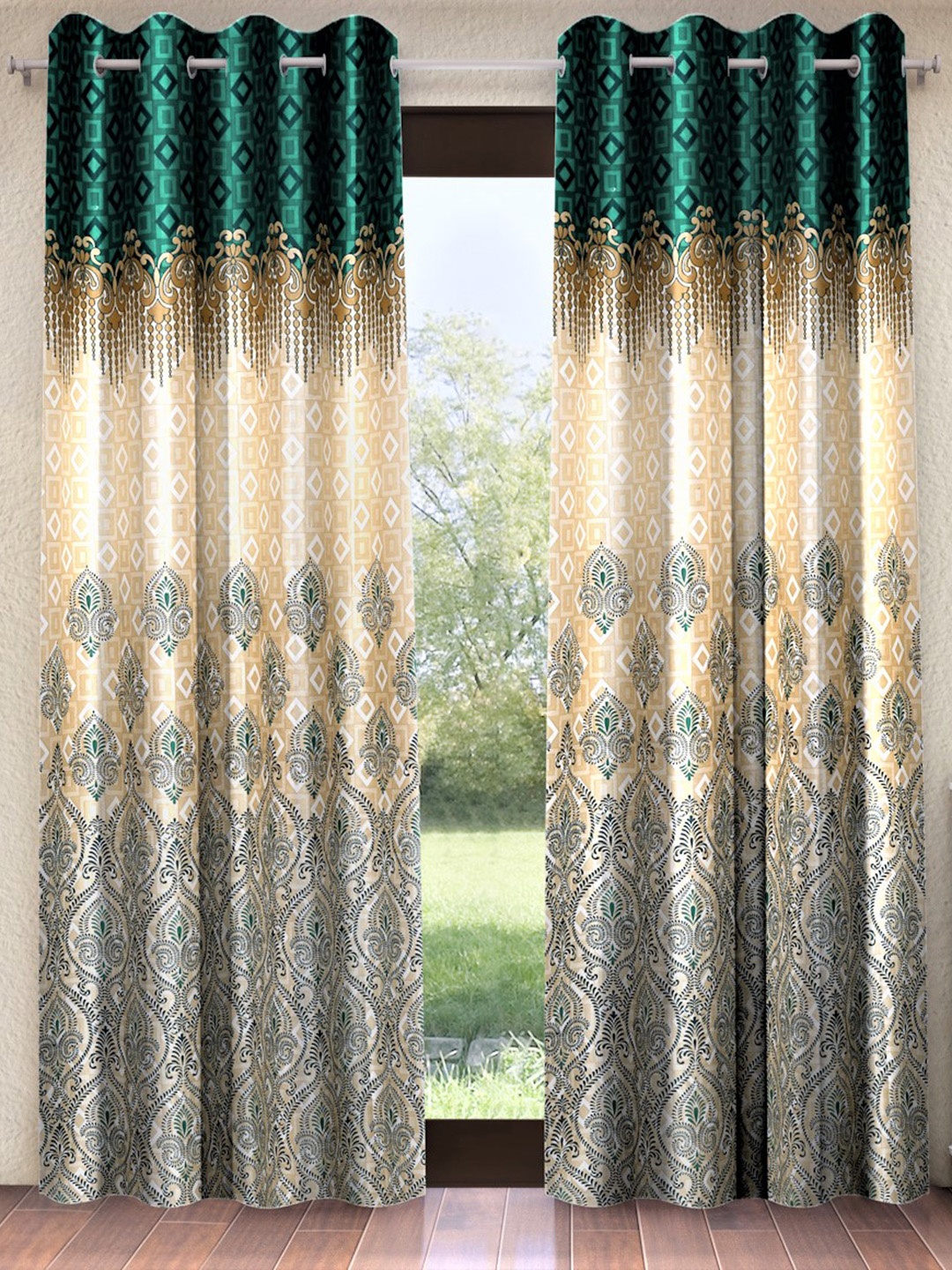 

Home Sizzler Set of 2 Ethnic Motifs Polyester Window Curtain, Fluorescent green