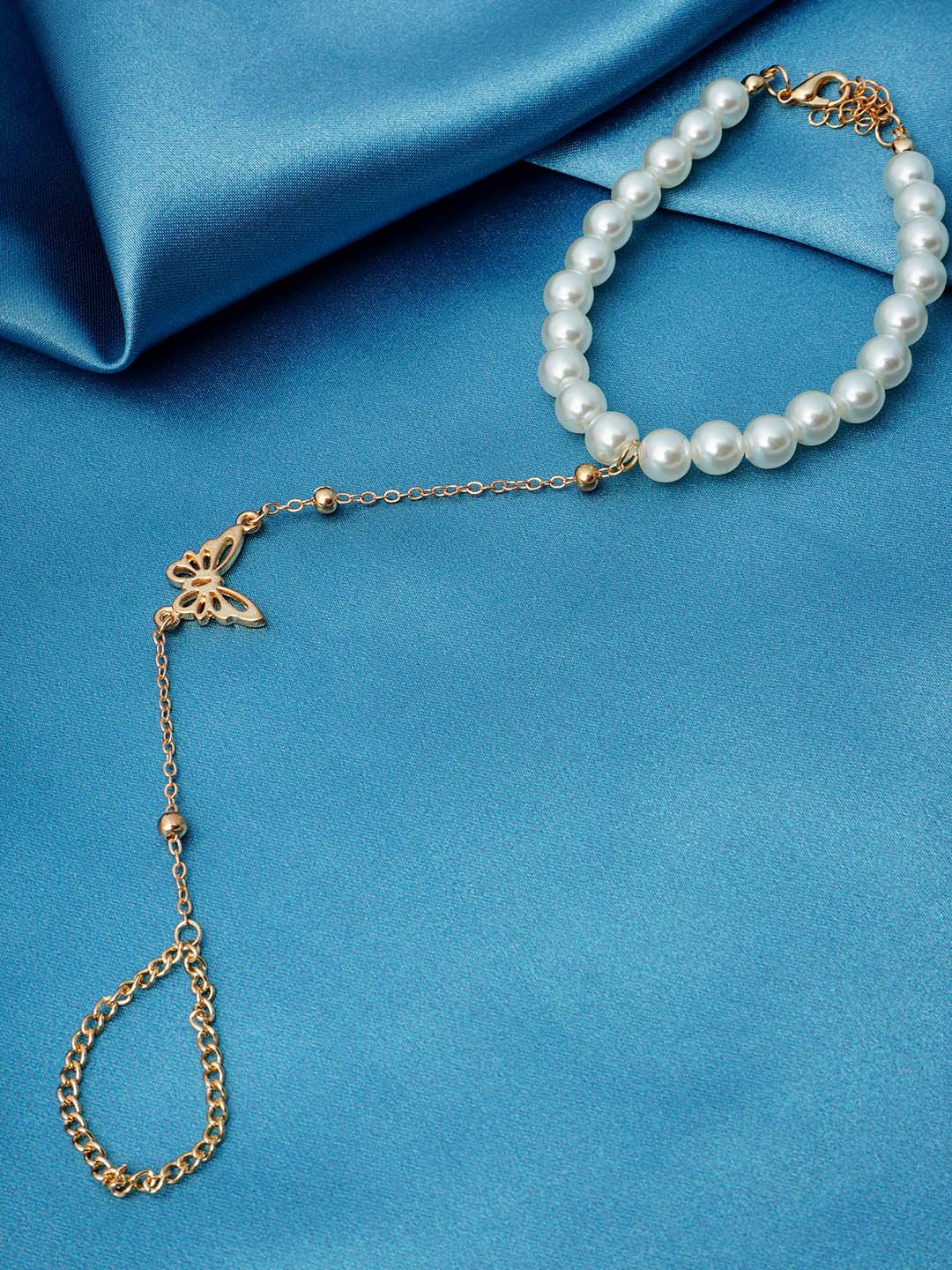 

Ferosh Women White & Gold-Toned Gold-Plated Link Bracelet