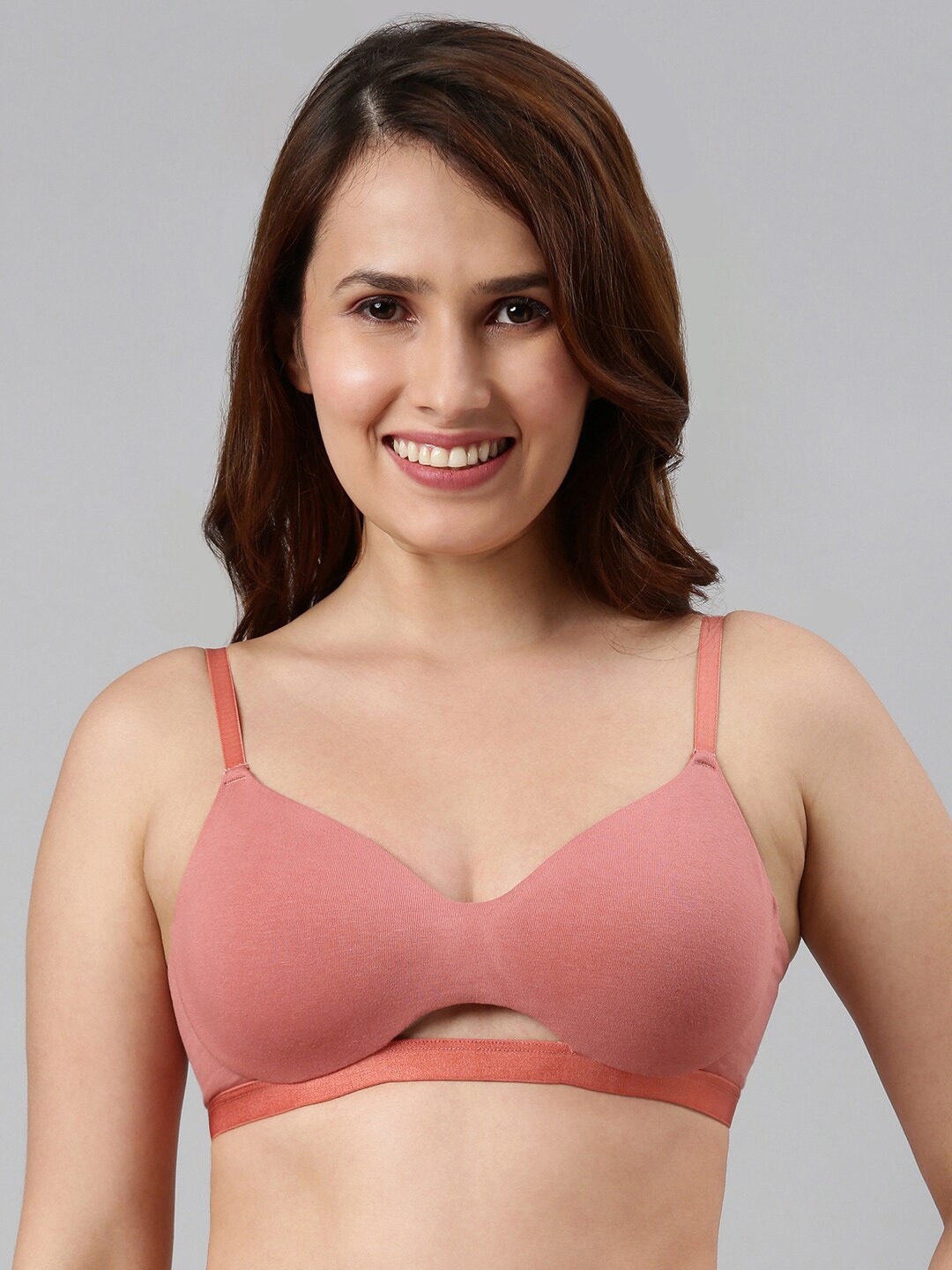 

Enamor Pink Invisible Neckline Cotton T-shirt Bra Padded and Wirefree