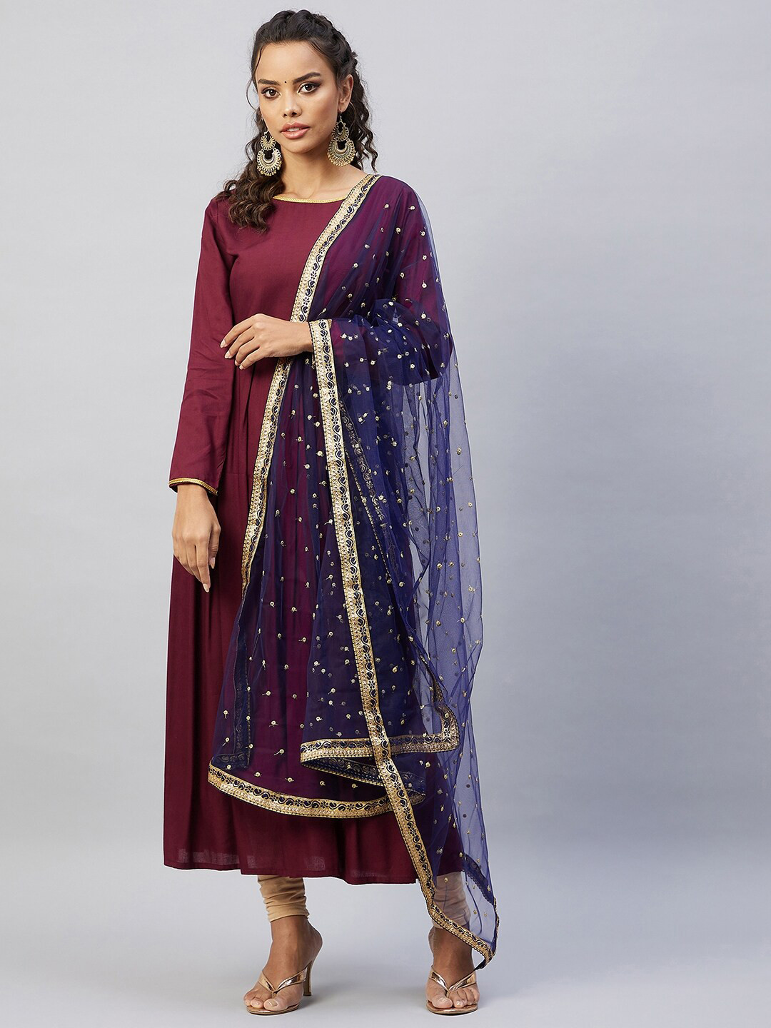 

InWeave Women Maroon Geometric Printed Flared Sleeves Anarkali Kurta