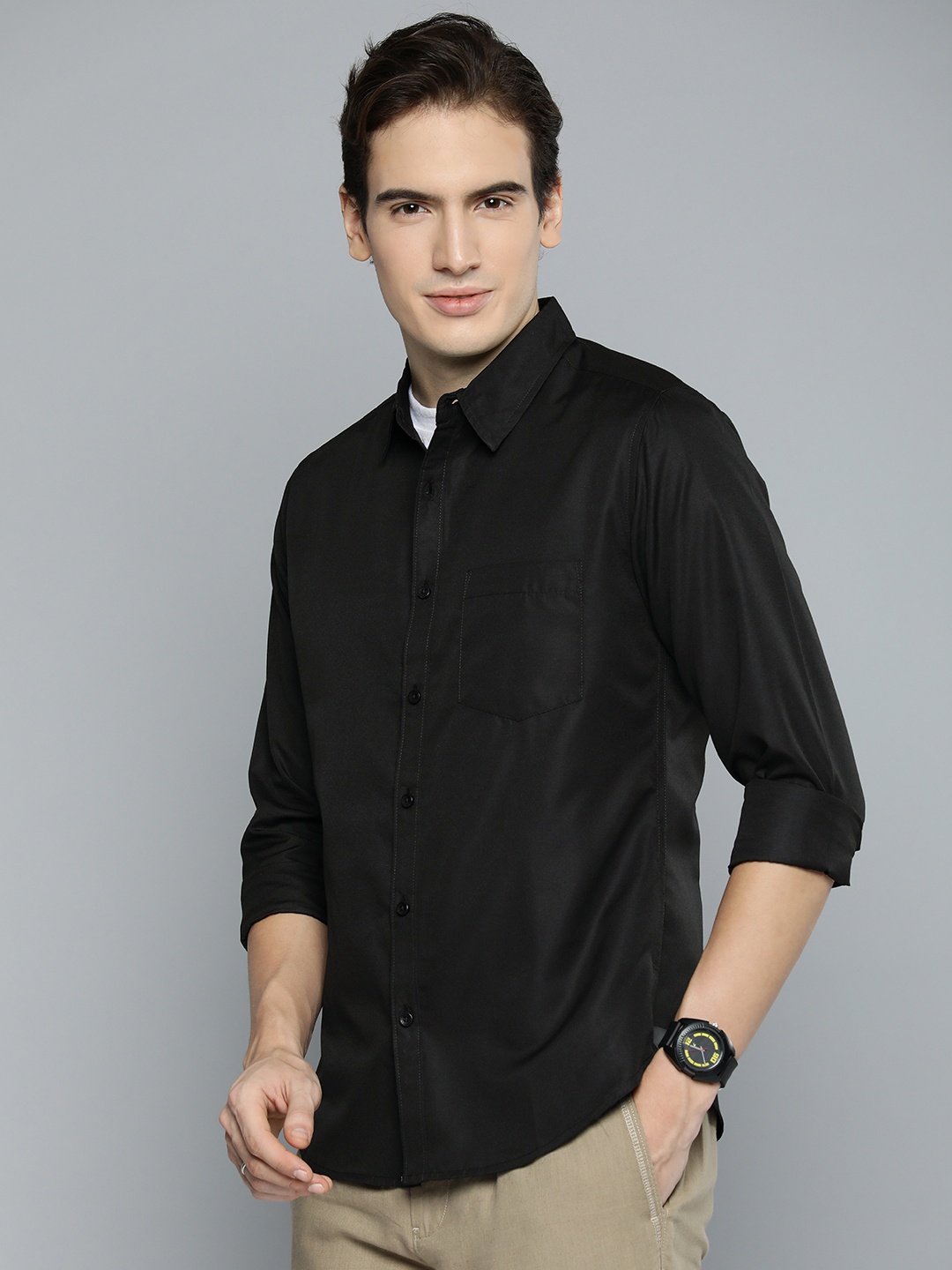 

Harvard Solid Regular Fit Casual Shirt With Chest Pocket, Black