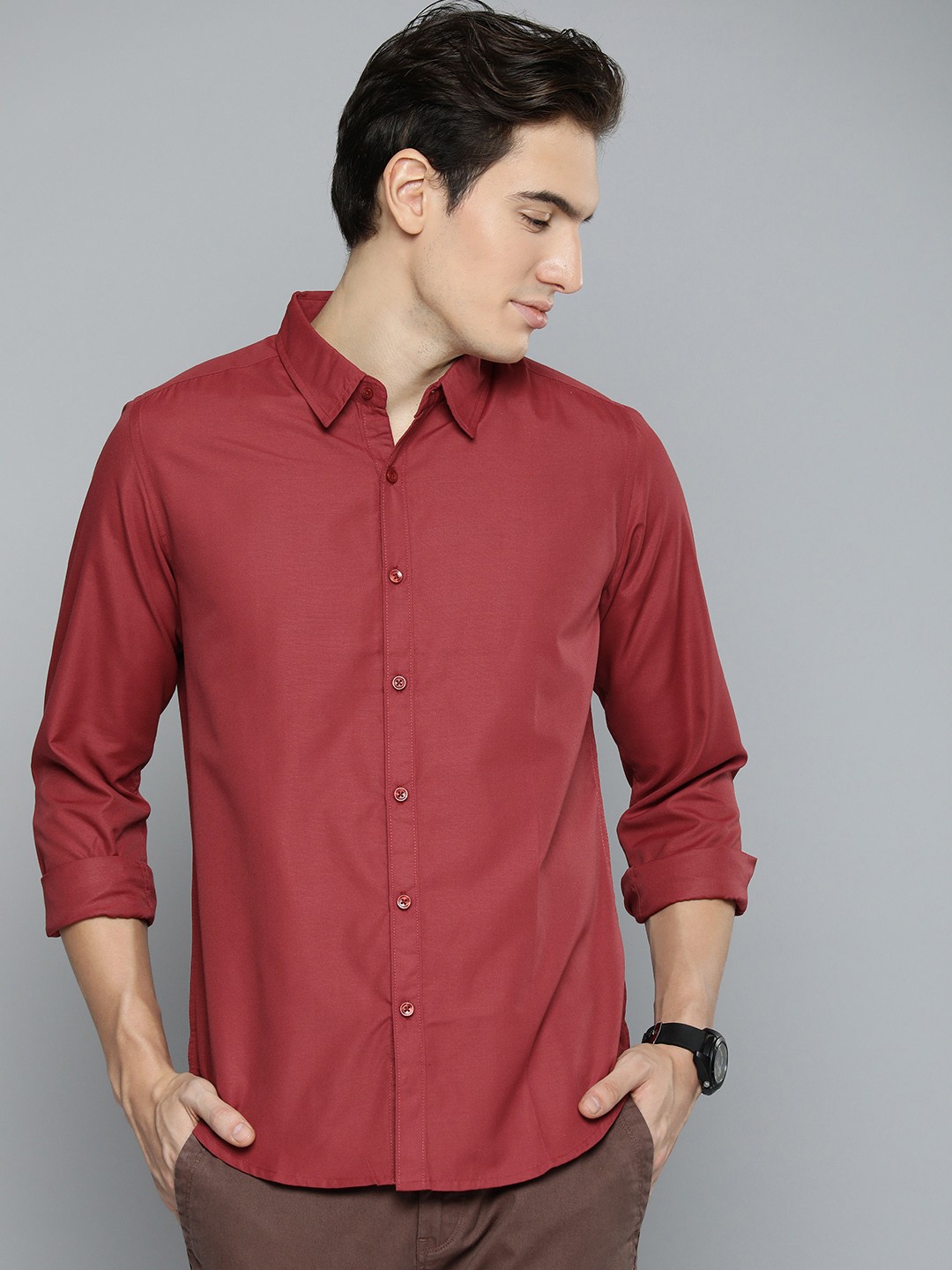 

Harvard Solid Regular Fit Casual Shirt, Maroon