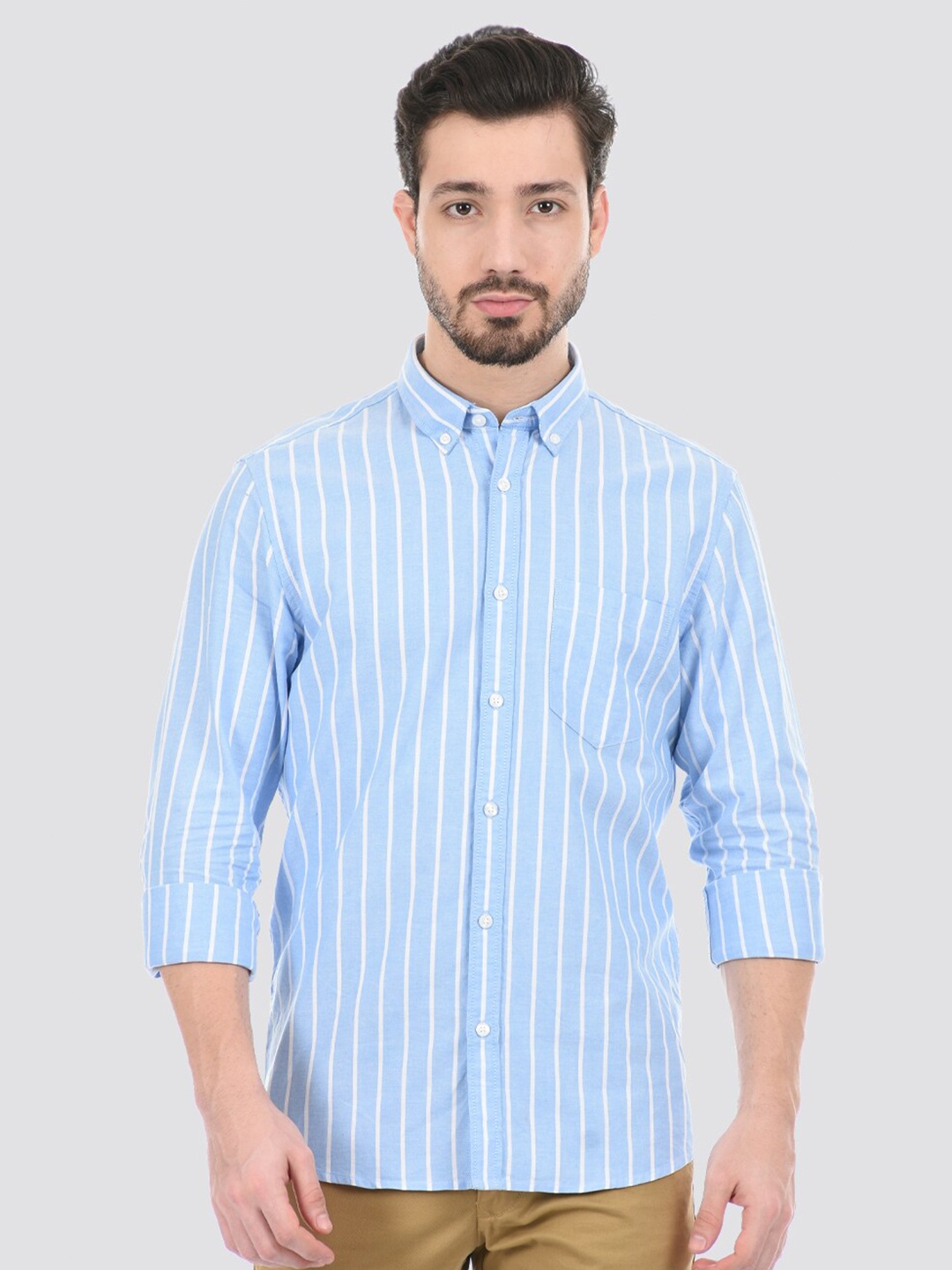 

LONDON FOG Men Cotton Striped Casual Shirt, Blue