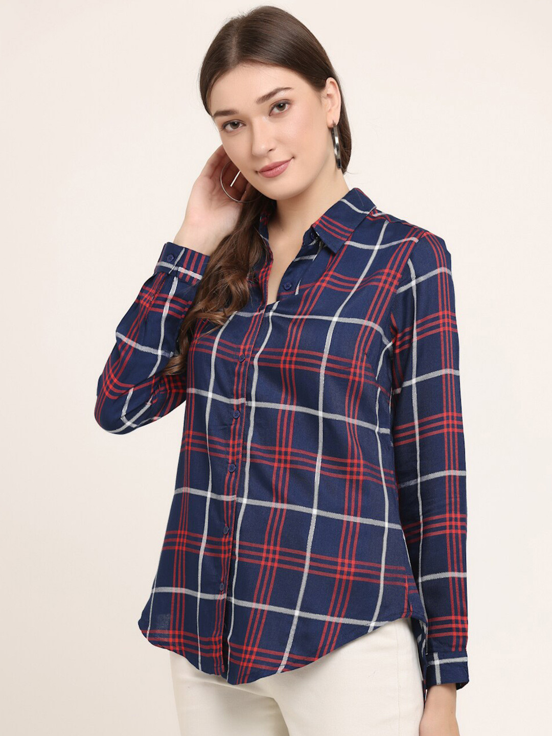 

KURTSY Women Relaxed Tartan Checked Casual Shirt, Red