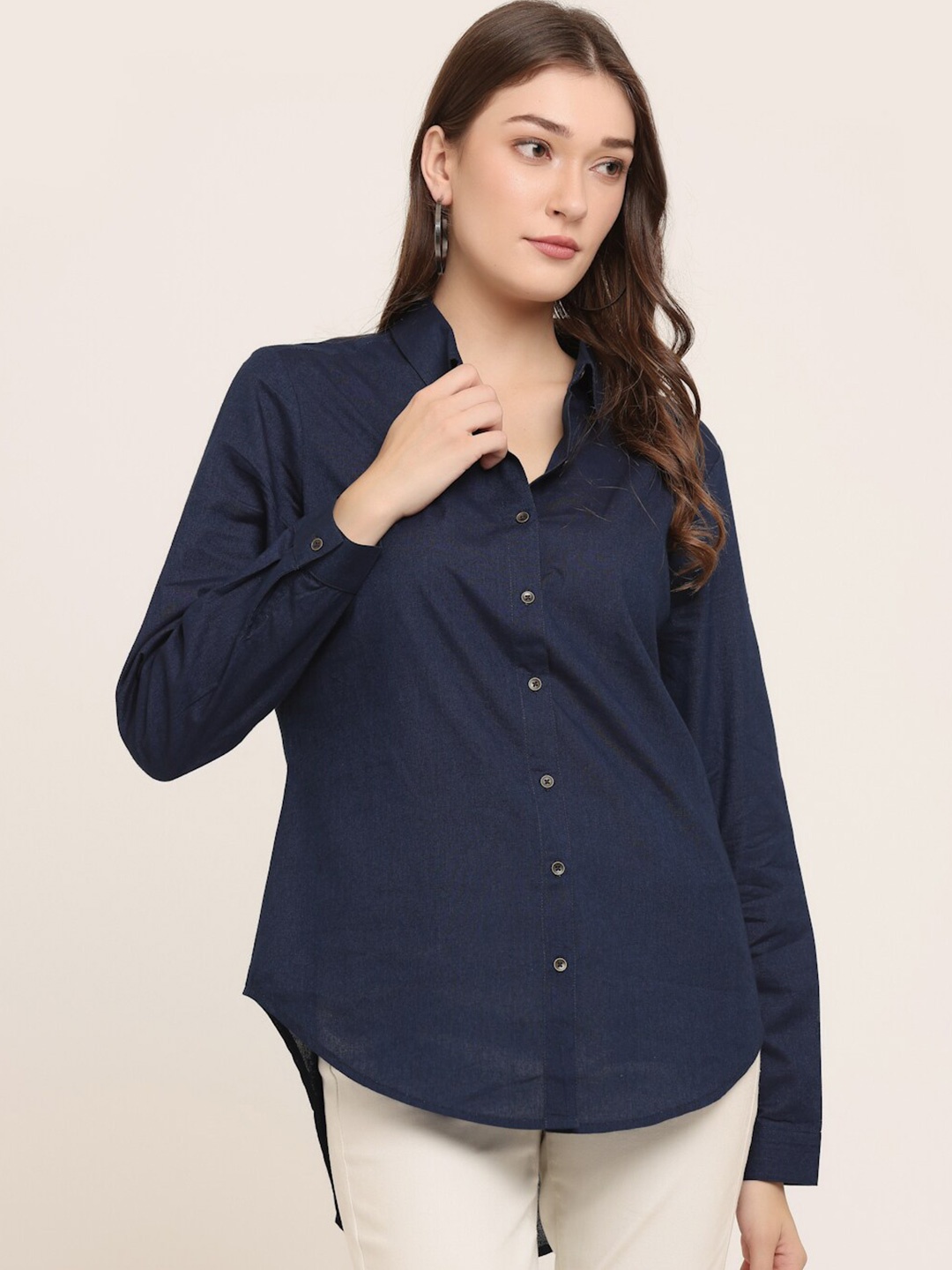 

KURTSY Women Solid Relaxed Casual Shirt, Navy blue