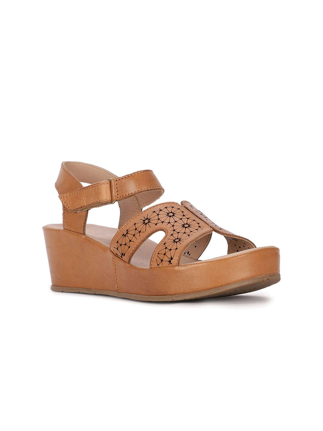 

Hush Puppies Textured Leather Wedge Sandal with Laser Cut Heels, Brown