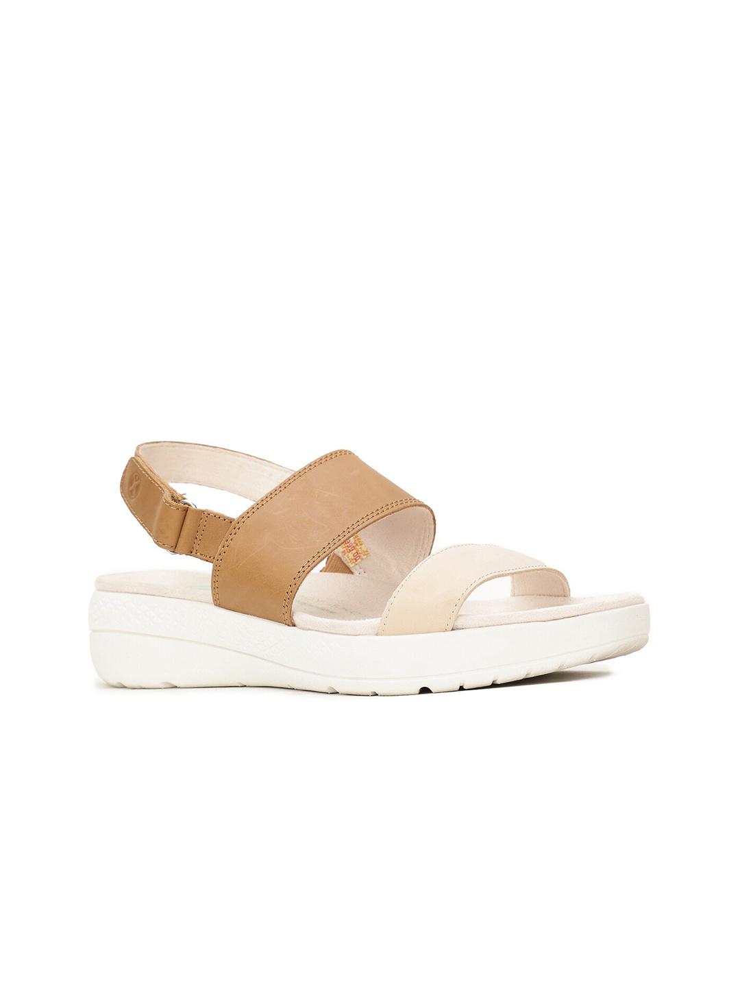 

Hush Puppies Leather Flat Form Sandals with Buckles Heels, Tan