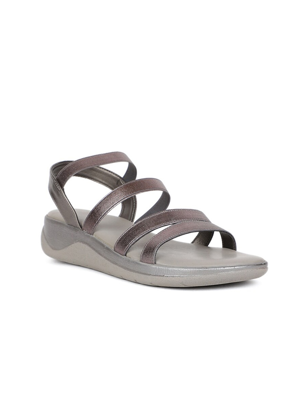 

Hush Puppies Textured Leather Flat Form Sandal Heels, Silver