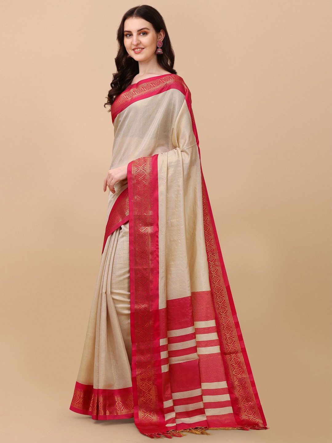 

KALINI Pure Silk Solid Ilkal Zari Border Saree, White