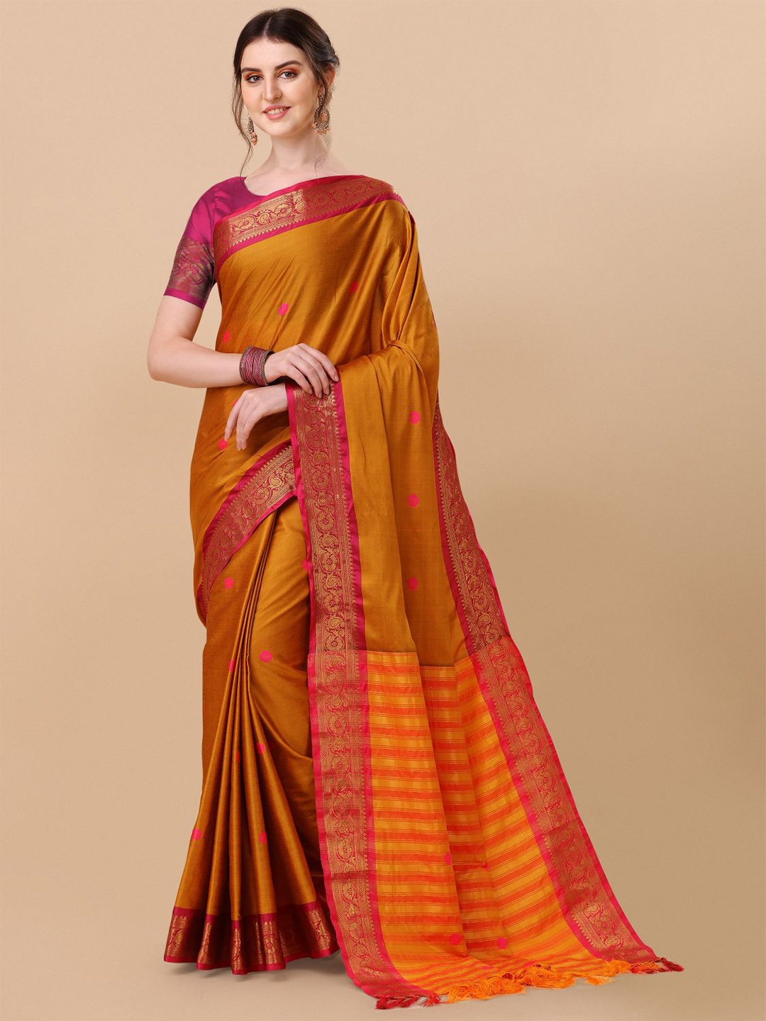 

KALINI Woven Design Zari Pure Silk Ilkal Saree, Mustard