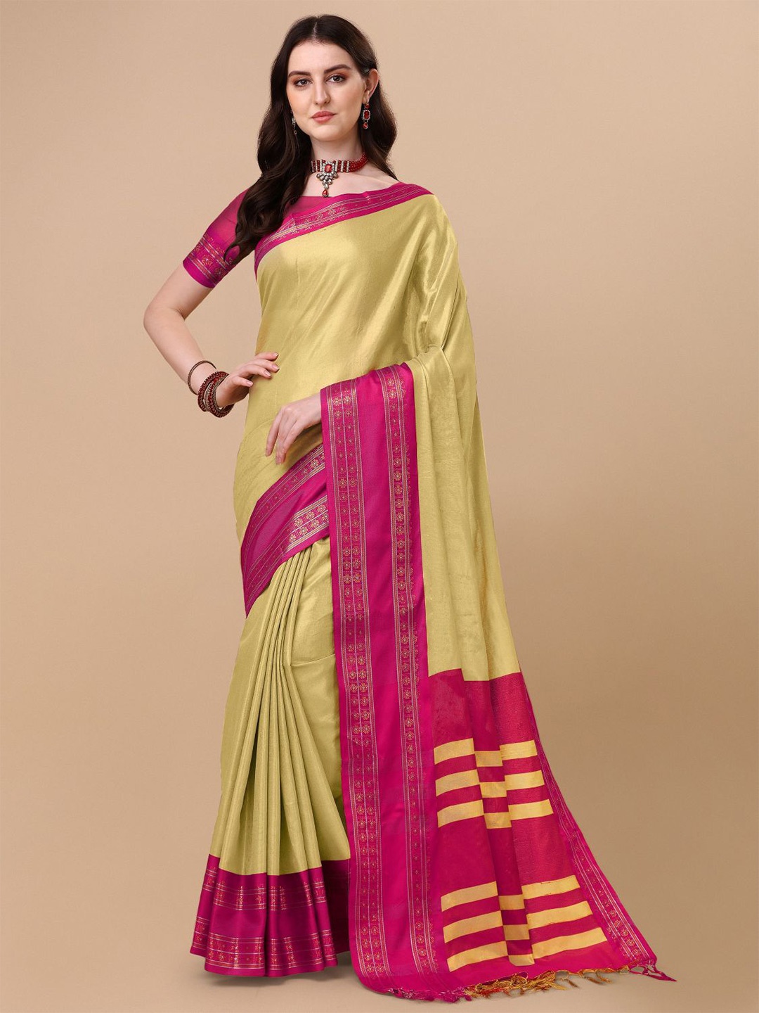 

KALINI Pure Silk Ilkal Zari Border Saree, Cream