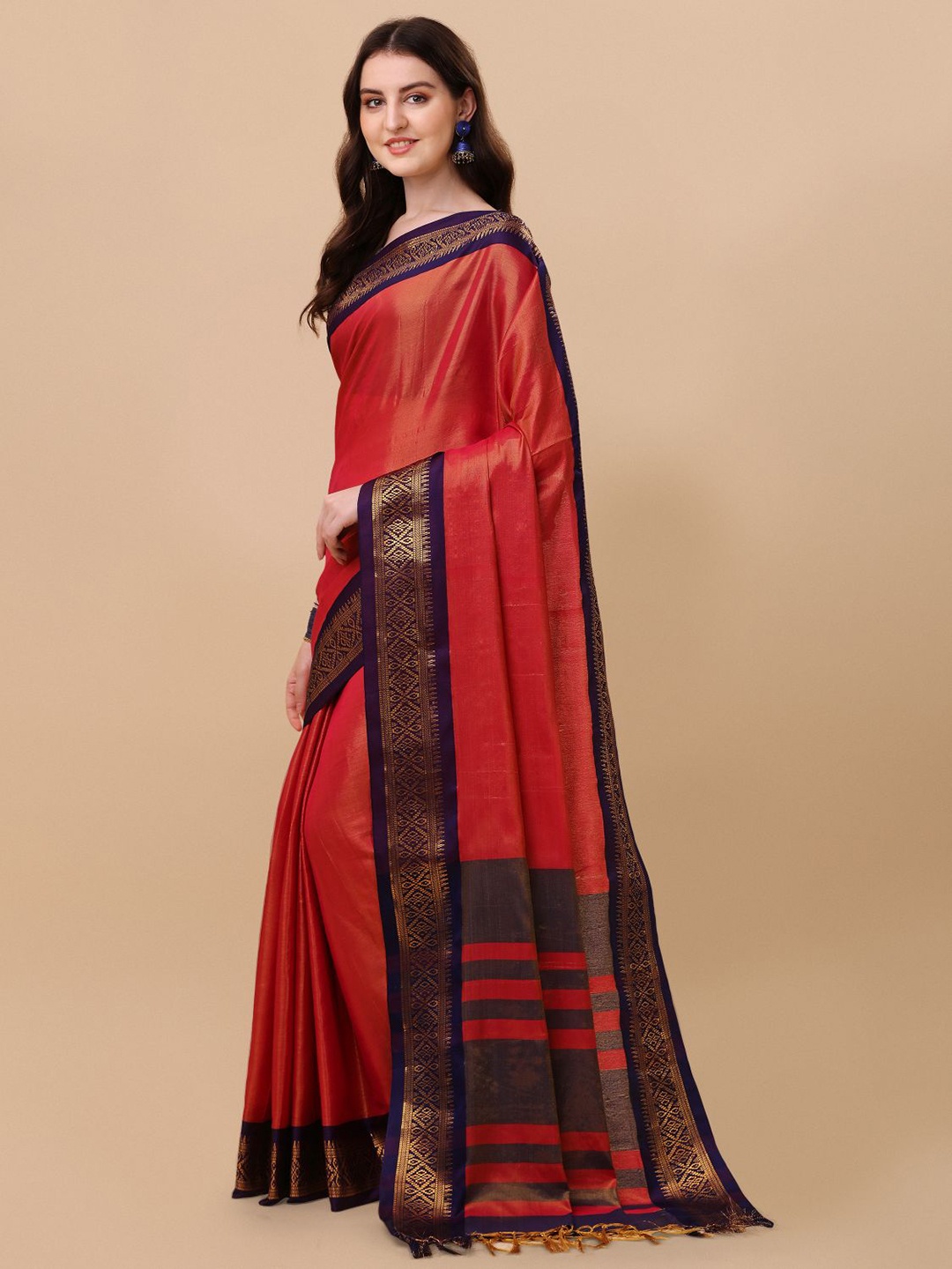 

KALINI Pure Silk Zari Border Ilkal Saree, Pink