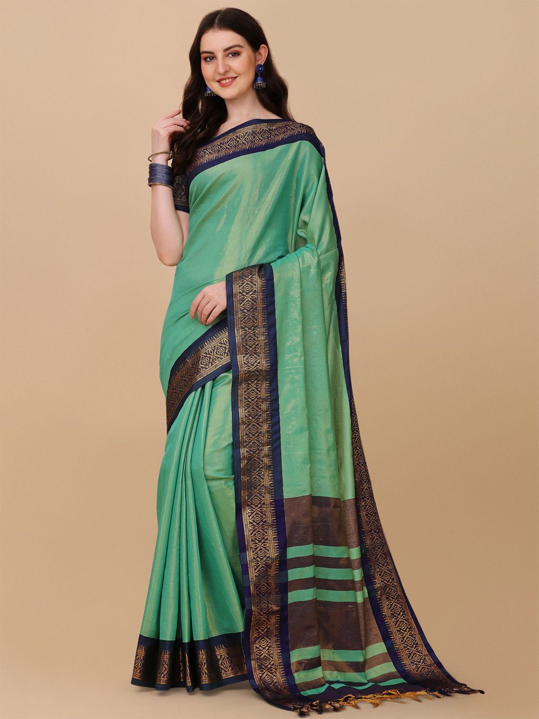 

KALINI Pure Silk Zari Border Ilkal Saree, Blue