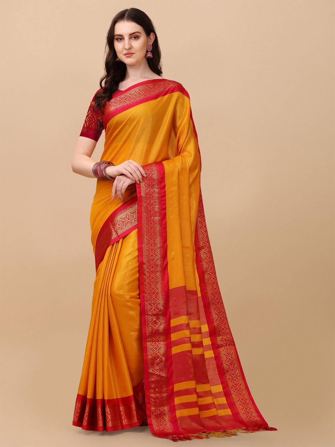 

KALINI Pure Silk Zari Border Ilkal Saree, Yellow