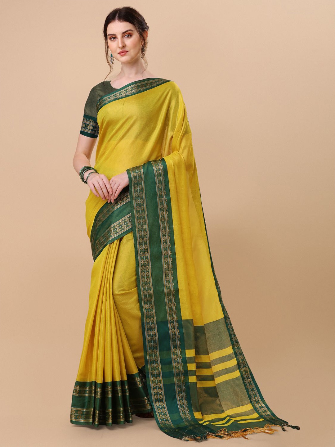 

KALINI Pure Silk Ilkal Zari Border Saree, Yellow