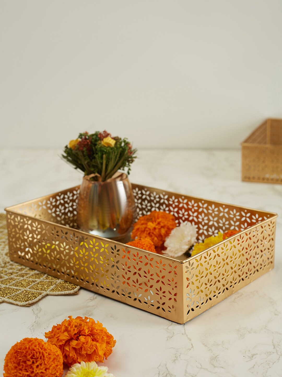 

HomeTown Metal Decorative Tray, Gold