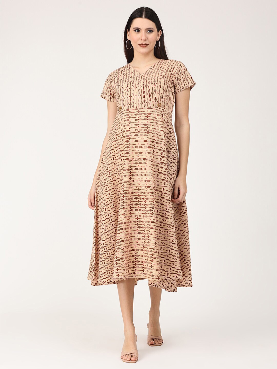 

The Mom Store Maternity A-Line Printed Midi Dress, Beige