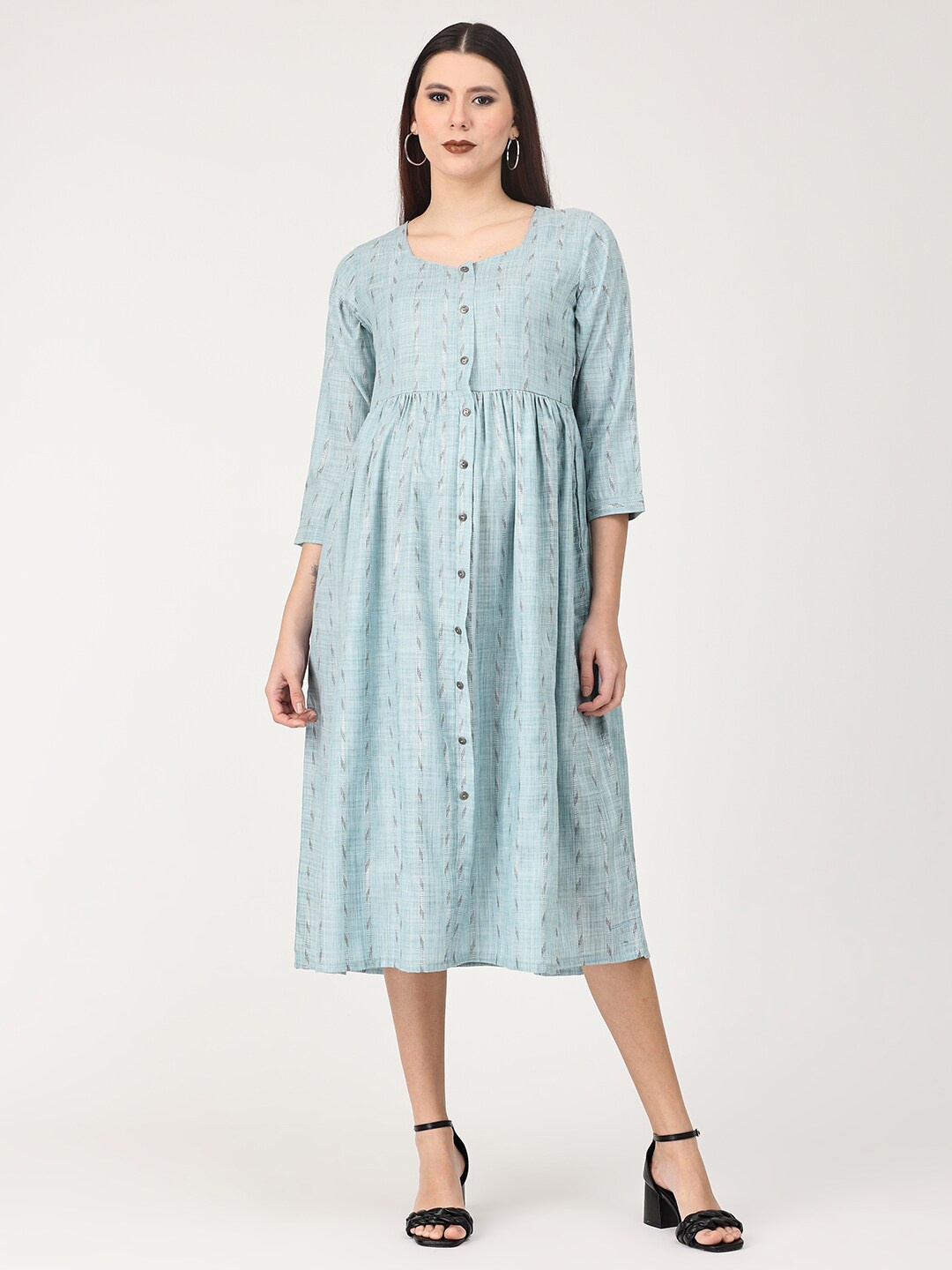 

The Mom Store Striped Maternity A-Line Midi Dress, Blue
