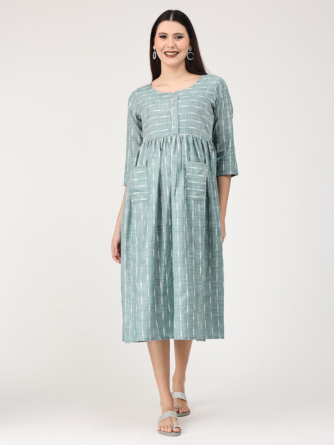 

The Mom Store Striped A-Line Maternity Midi Dress, Green