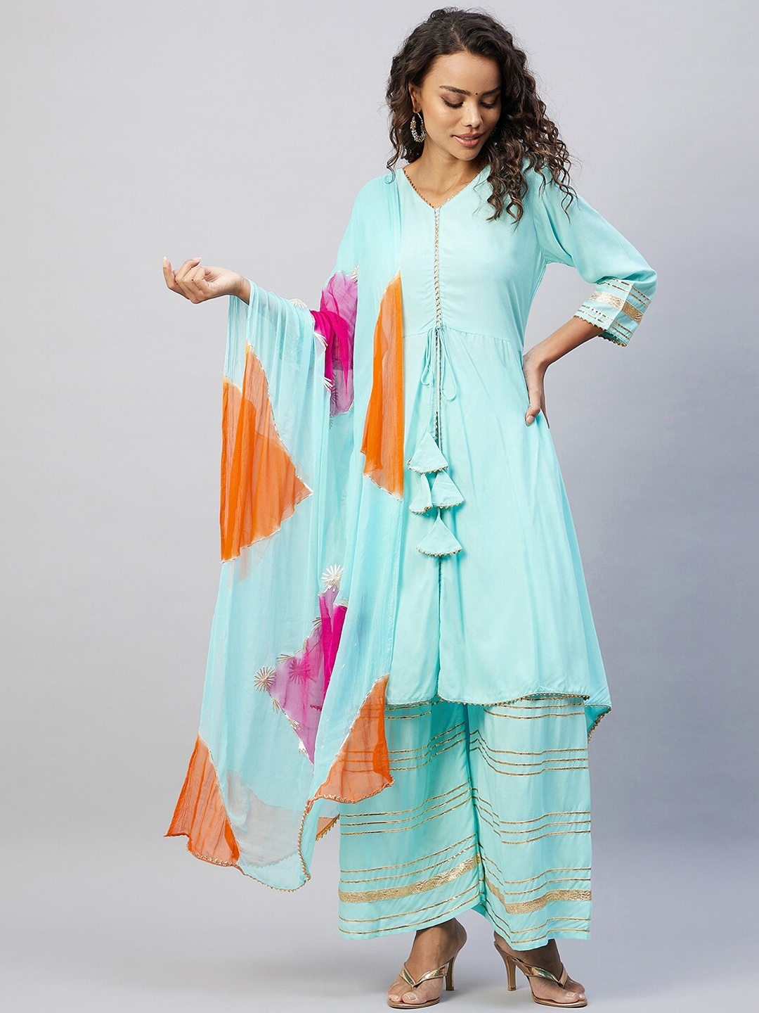 

InWeave Women Blue Gotta Patti Kurta with Palazzos & With Dupatta