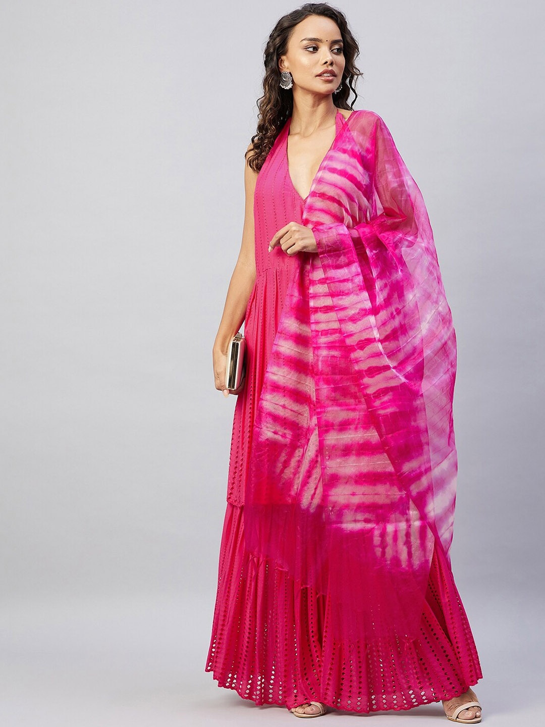 

InWeave Women Empire Kurta with Sharara & With Dupatta, Fuchsia