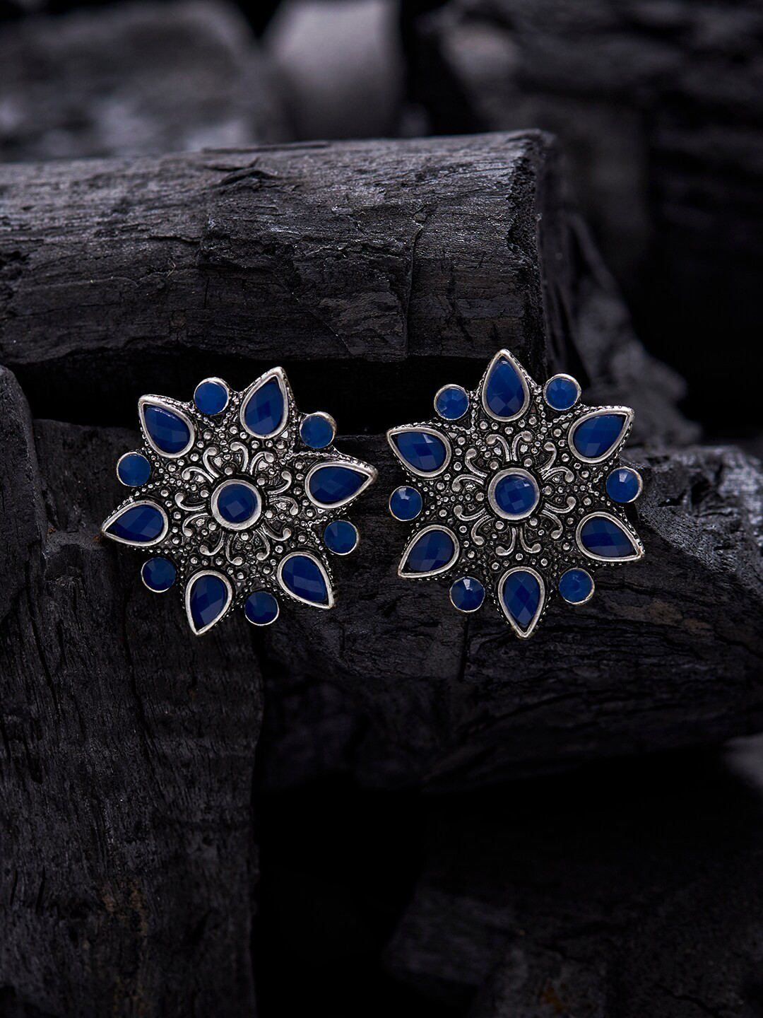 

Accessorize Blue & Silver- Plated Geometric Studs Earrings