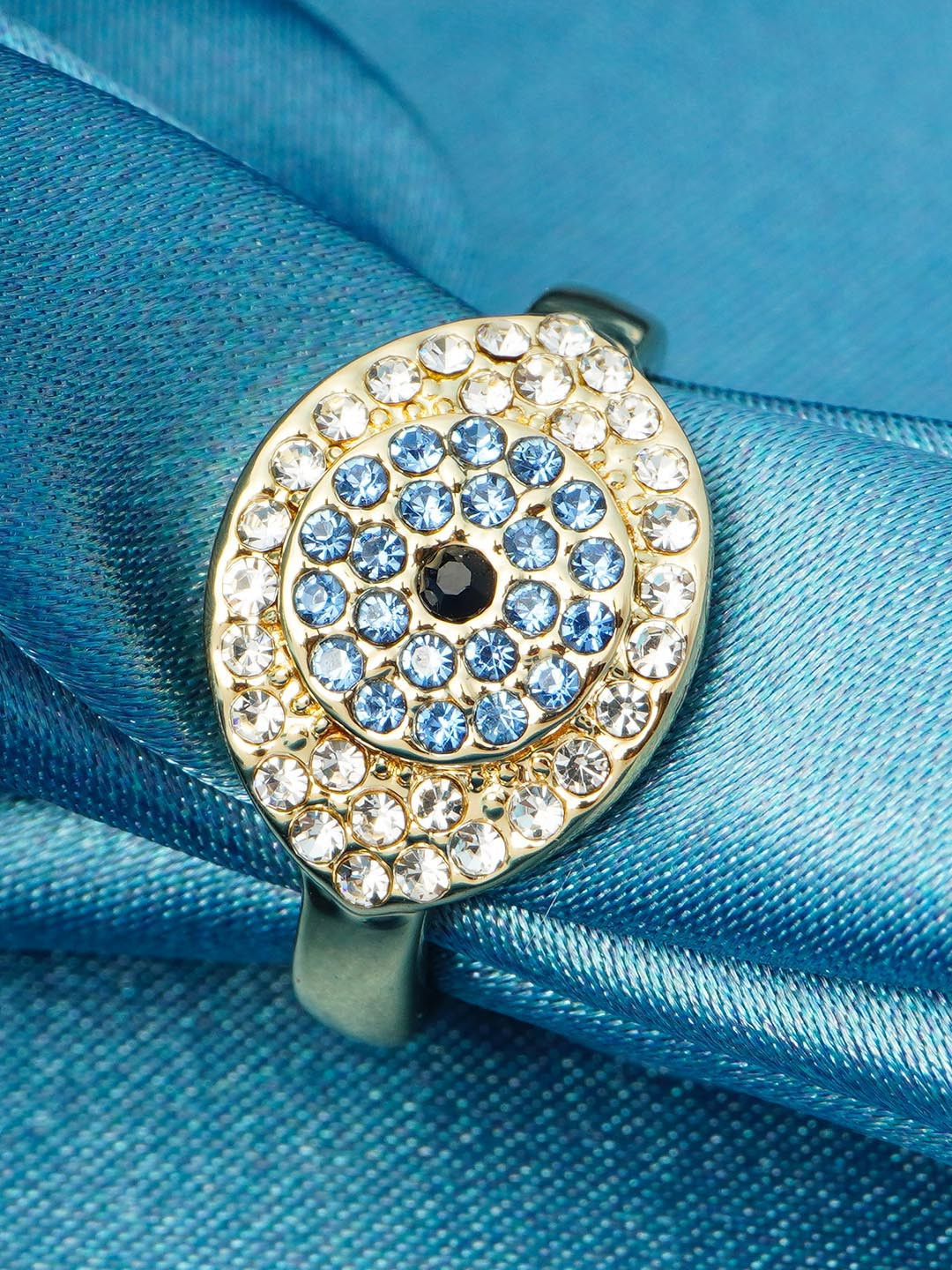 

Ferosh Gold-Plated Crystals Stone-Studded Encrusted Evil Eye Charm Finger Ring