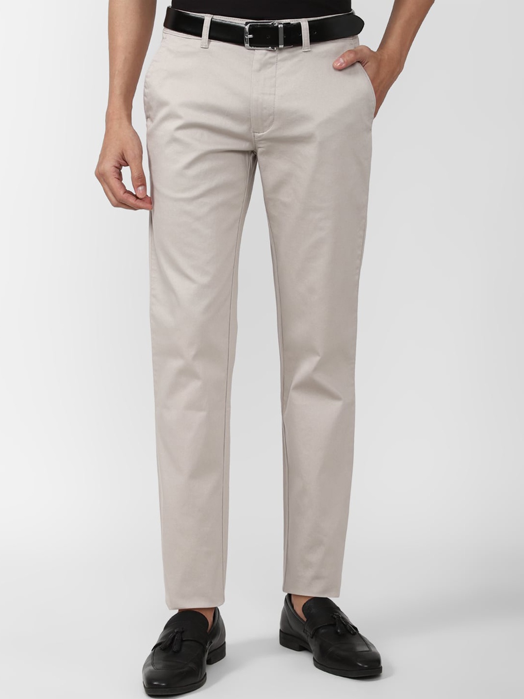 

V Dot Men Slim Fit Chinos Trousers, Cream