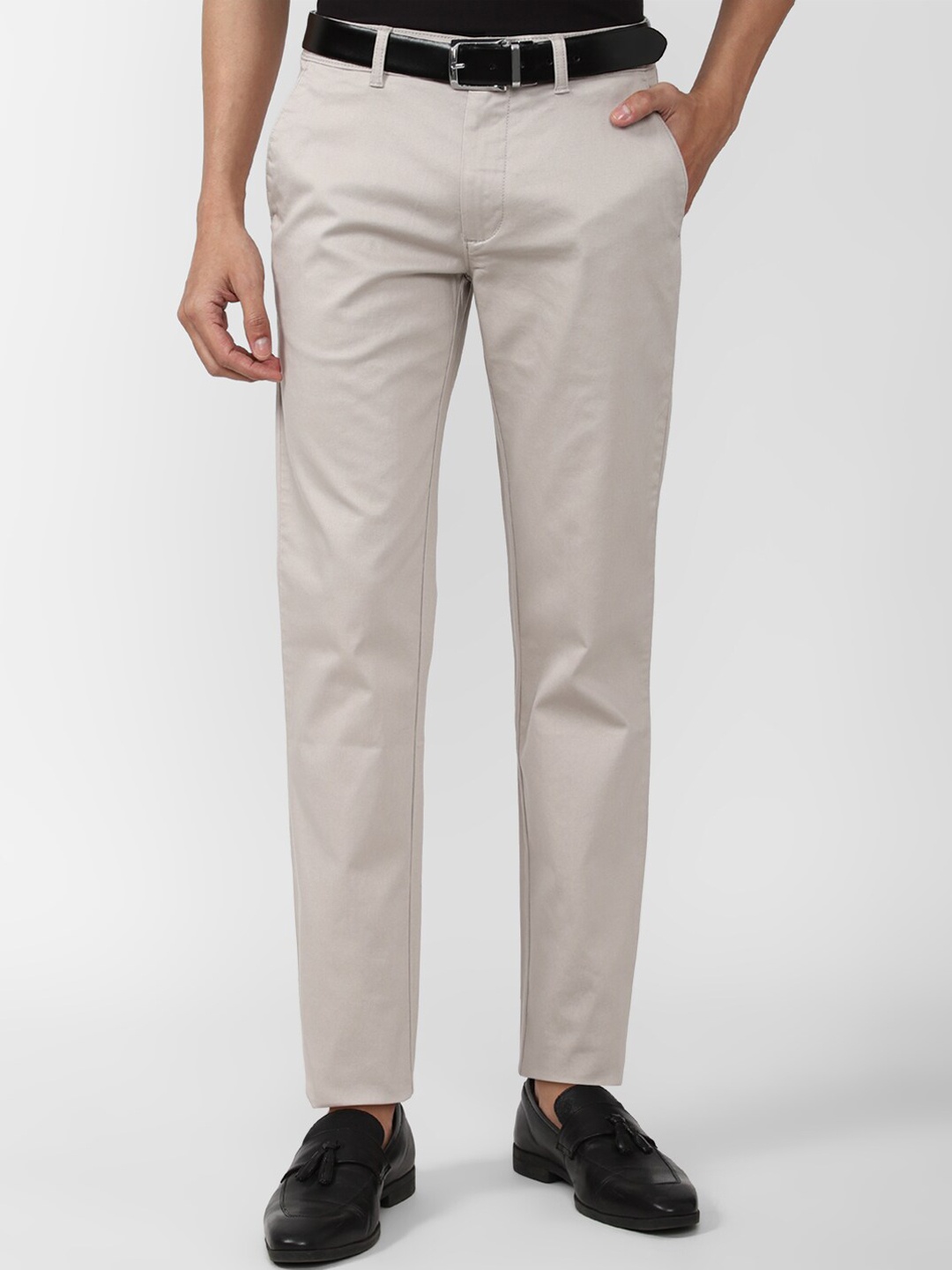 

V Dot Men Slim Fit Chinos Trousers, Cream