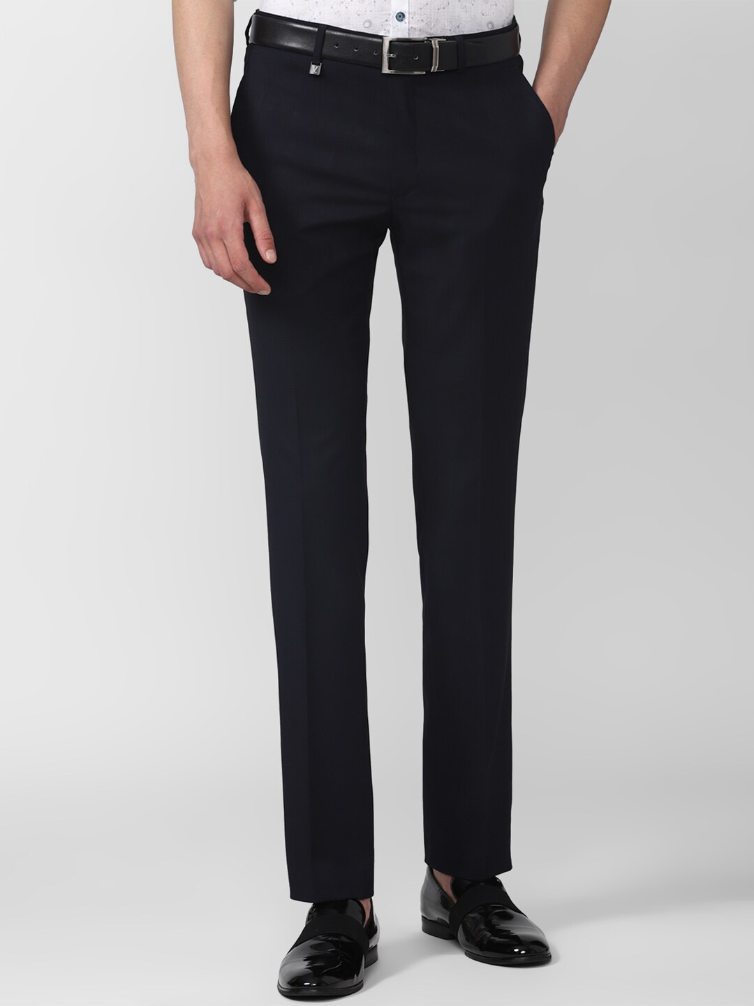 

V Dot Men Skinny Fit Formal Trousers, Black